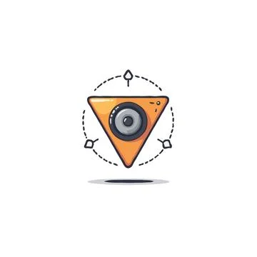 A stylized orange triangle encompassing a speaker with an elaborate diagram.. 스톡 일러스트