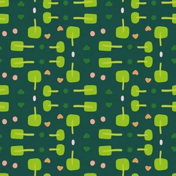 Stylized orchard seamless vector pattern in green Stock Illustration