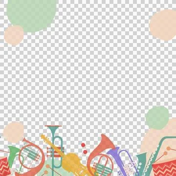 Stylized orchestral instruments are aligning at bottom on transparent background イラスト素材