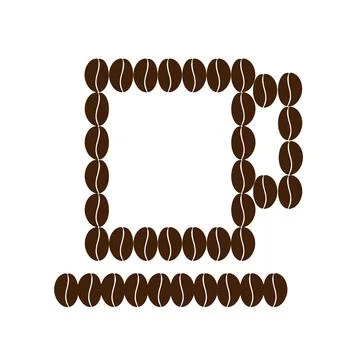 Stylized Outline drawn coffee cup from grains in trendy brown. Design concept Stock Illustration