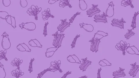 Stylized Outline Food Icon Pattern Seamlessly Looping on Purple Background .. Stock Footage 320061084