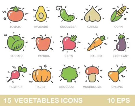 Stylized outlines of vegetables. Vector icons Stock Illustration
