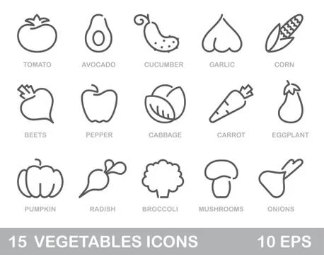 Stylized outlines of vegetables. Vector icons Stock Illustration