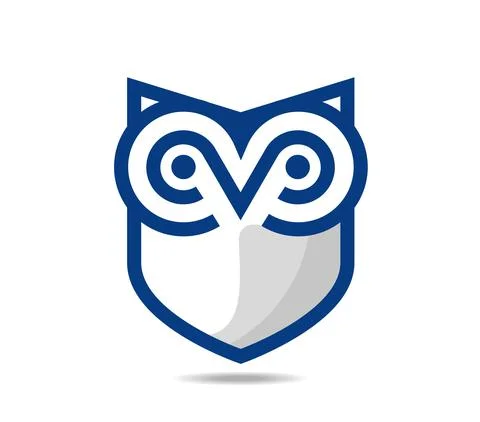 Stylized owl linear drawing in blues and grays Stock Illustration