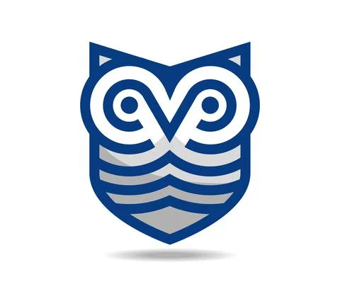 Stylized owl linear drawing in blues and grays Stock Illustration