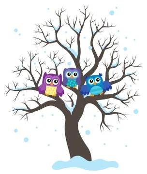 Stylized owls on tree theme image Stock Illustration