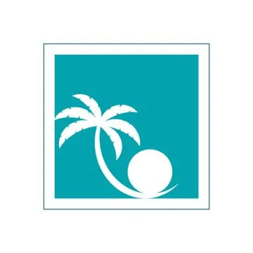 Stylized palm tree and perl inside blue frame vector illustration isolated on Stock Illustration