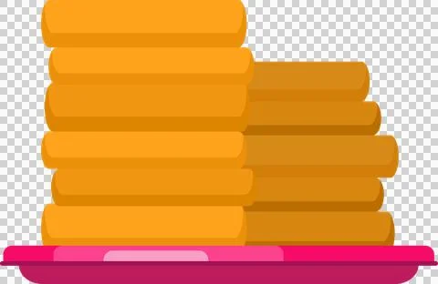 Stylized pancake stack is resting on bright pink plate in flat design, Stock Illustration
