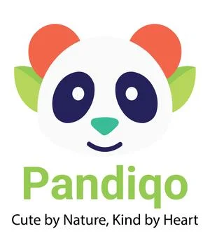 Stylized panda face with orange ears and green leaf accents, featuring. Stock Illustration