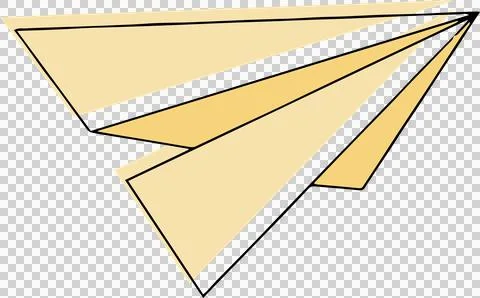 Stylized paper airplane is floating in flat design with golden hues, folds, Stock Illustration