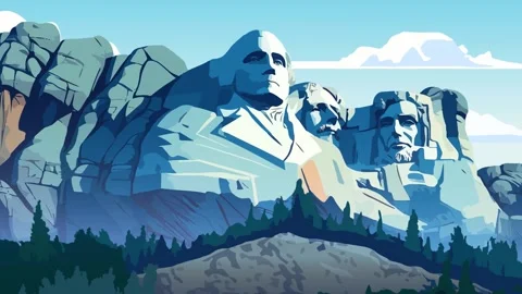 Stylized Parallax Animation of Mount Rushmore National Memorial Stock Footage 309368316