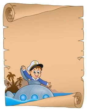 Stylized parchment with submarine theme - eps10 vector illustration. Stock Illustration