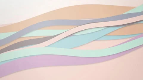Stylized pastel paper ribbons flow in a seamless loop Stock Footage 341490611