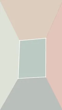 A stylized pastel room with angular walls and a central doorway creates a q.. Ilustración de archivo