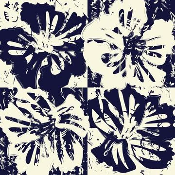 Stylized Patter on Pattern flower textile pattern design in navy blue and c.. Stock Illustration