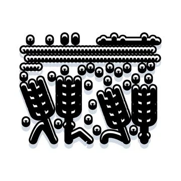 Stylized pattern of black wheat ears and grains Stock Illustration