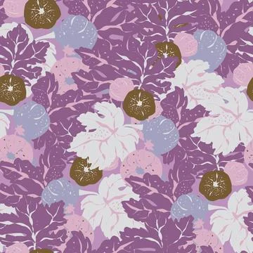 Stylized pattern with figs and leaves, inspired by natural forms. Ideal for t Stock Illustration