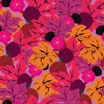 Stylized pattern with figs and leaves, inspired by natural forms. Ideal for t Stock Illustration