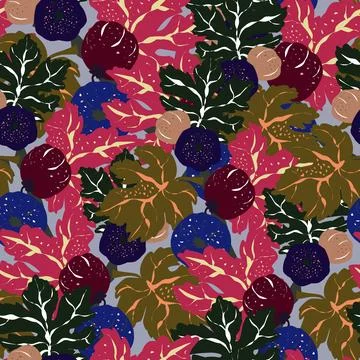 Stylized pattern with figs and leaves, inspired by natural forms. Ideal for t Stock Illustration