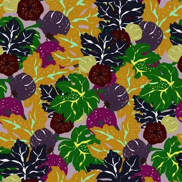 Stylized pattern with figs and leaves, inspired by natural forms. Ideal for t Stock Illustration