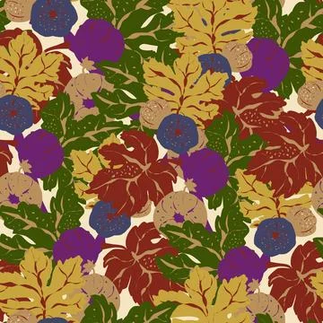 Stylized pattern with figs and leaves, inspired by natural forms. Ideal for t Stock Illustration
