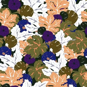Stylized pattern with figs and leaves, inspired by natural forms. Ideal for t Stock Illustration