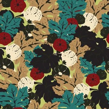 Stylized pattern with figs and leaves, inspired by natural forms. Ideal for t Stock Illustration