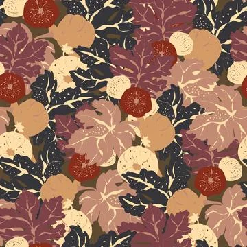 Stylized pattern with figs and leaves, inspired by natural forms. Ideal for t Stock Illustration