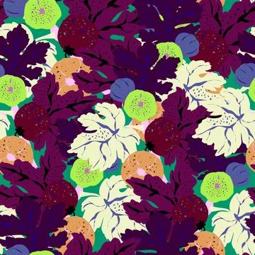 Stylized pattern with figs and leaves, inspired by natural forms. Ideal for t Stock Illustration