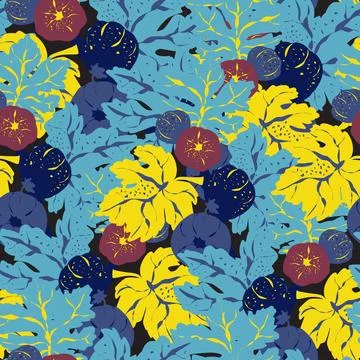 Stylized pattern with figs and leaves, inspired by natural forms. Ideal for t Stock Illustration