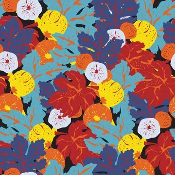 Stylized pattern with figs and leaves, inspired by natural forms. Ideal for t Stock Illustration