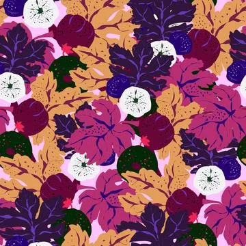Stylized pattern with figs and leaves, inspired by natural forms. Ideal for t Stock Illustration