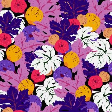 Stylized pattern with figs and leaves, inspired by natural forms. Ideal for t Stock Illustration