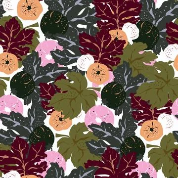 Stylized pattern with figs and leaves, inspired by natural forms. Ideal for t Stock Illustration