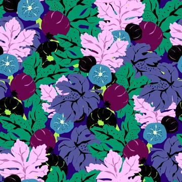 Stylized pattern with figs and leaves, inspired by natural forms. Ideal for t 스톡 일러스트