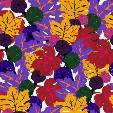 Stylized pattern with figs and leaves, inspired by natural forms. Ideal for t Stock Illustration