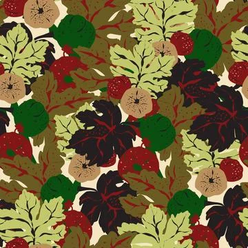 Stylized pattern with figs and leaves, inspired by natural forms. Ideal for t Stock Illustration