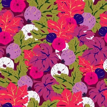 Stylized pattern with figs and leaves, inspired by natural forms. Ideal for t Stock Illustration