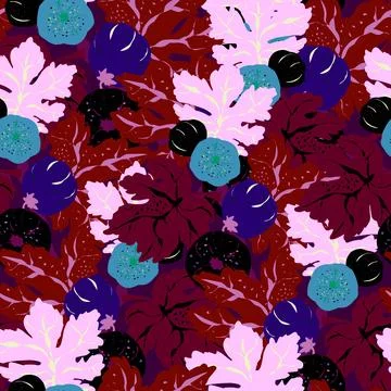 Stylized pattern with figs and leaves, inspired by natural forms. Ideal for t Illustrazione stock