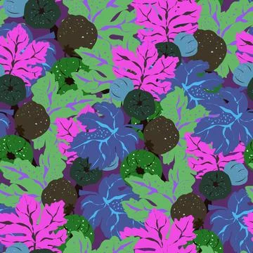 Stylized pattern with figs and leaves, inspired by natural forms. Ideal for t Stock Illustration