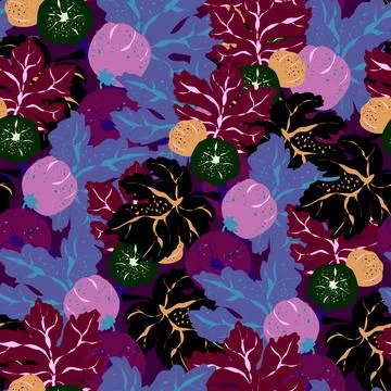 Stylized pattern with figs and leaves, inspired by natural forms. Ideal for t Stock Illustration