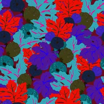 Stylized pattern with figs and leaves, inspired by natural forms. Ideal for t 스톡 일러스트