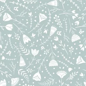 Stylized pattern, folk art, floral ornament in blue grey colors. Seamless Stock Illustration