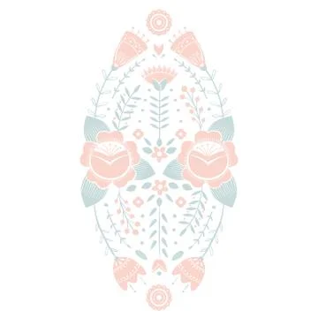 Stylized pattern, folk art, floral ornament in red and green colors. Symmetrical Stock Illustration