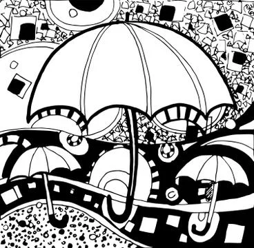 Stylized patterned umbrellas background vector season decoration isolated dra Stock Illustration