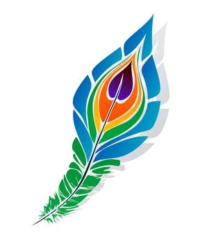 Stylized peacock feather over white background Ilustração Stock