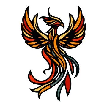 Stylized Phoenix Bird Design Element in Warm Colors 스톡 일러스트