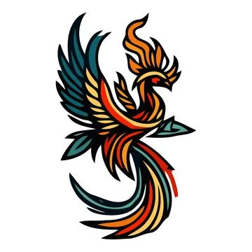 Stylized Phoenix Bird Illustration with Fire and Feathers Stock-Illustration