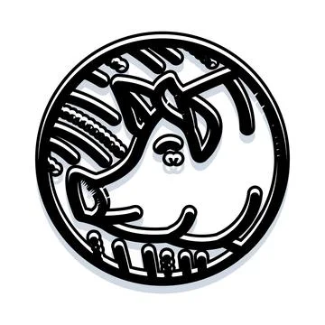 Stylized pig head circular emblem black and white Stock Illustration