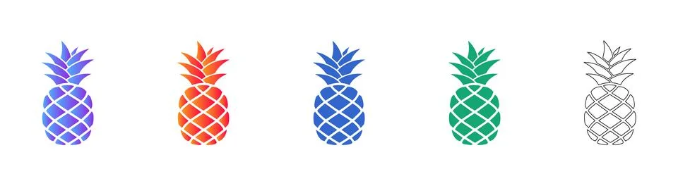 Stylized Pineapple Fruit Icons Set Stock Illustration